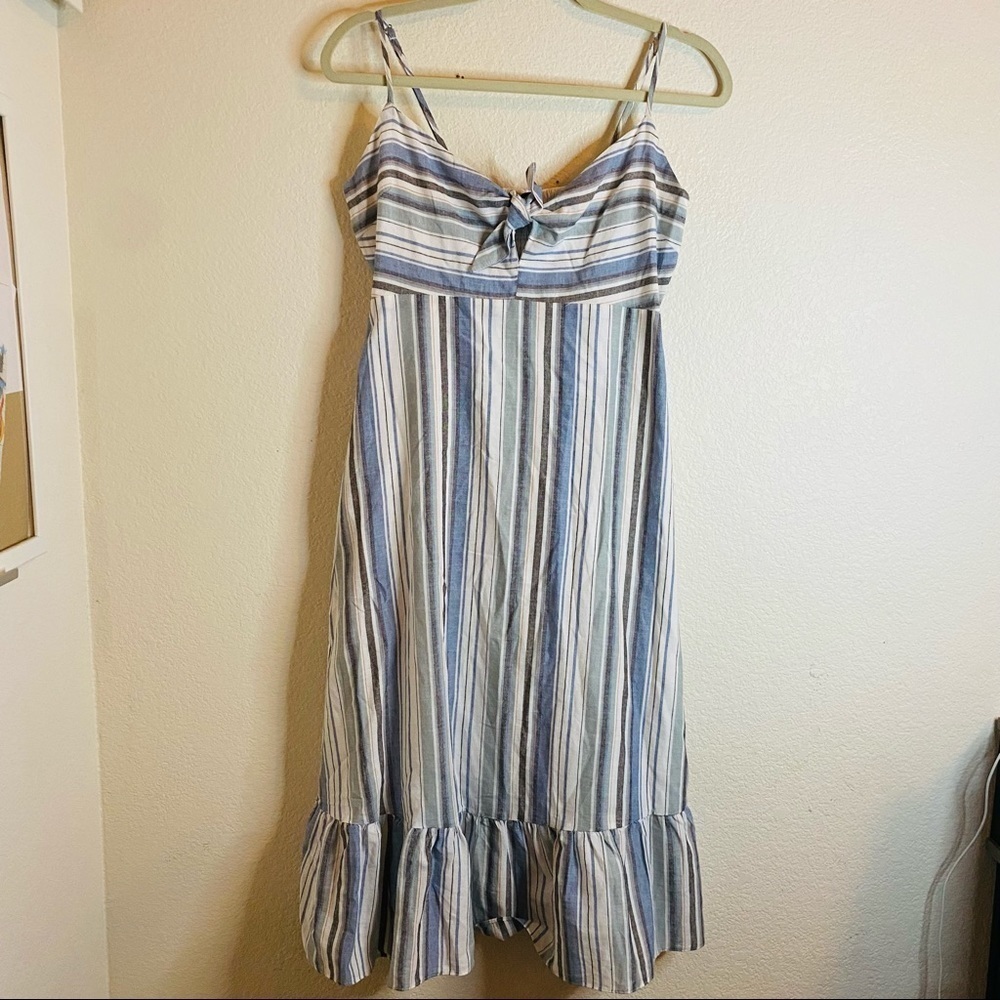 Lulus Blue Striped Knotted Front Midi Dress Sz:M